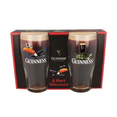 Guinness Official Merchandise Tortoise and Flying Toucan 2pk Pint Glasses